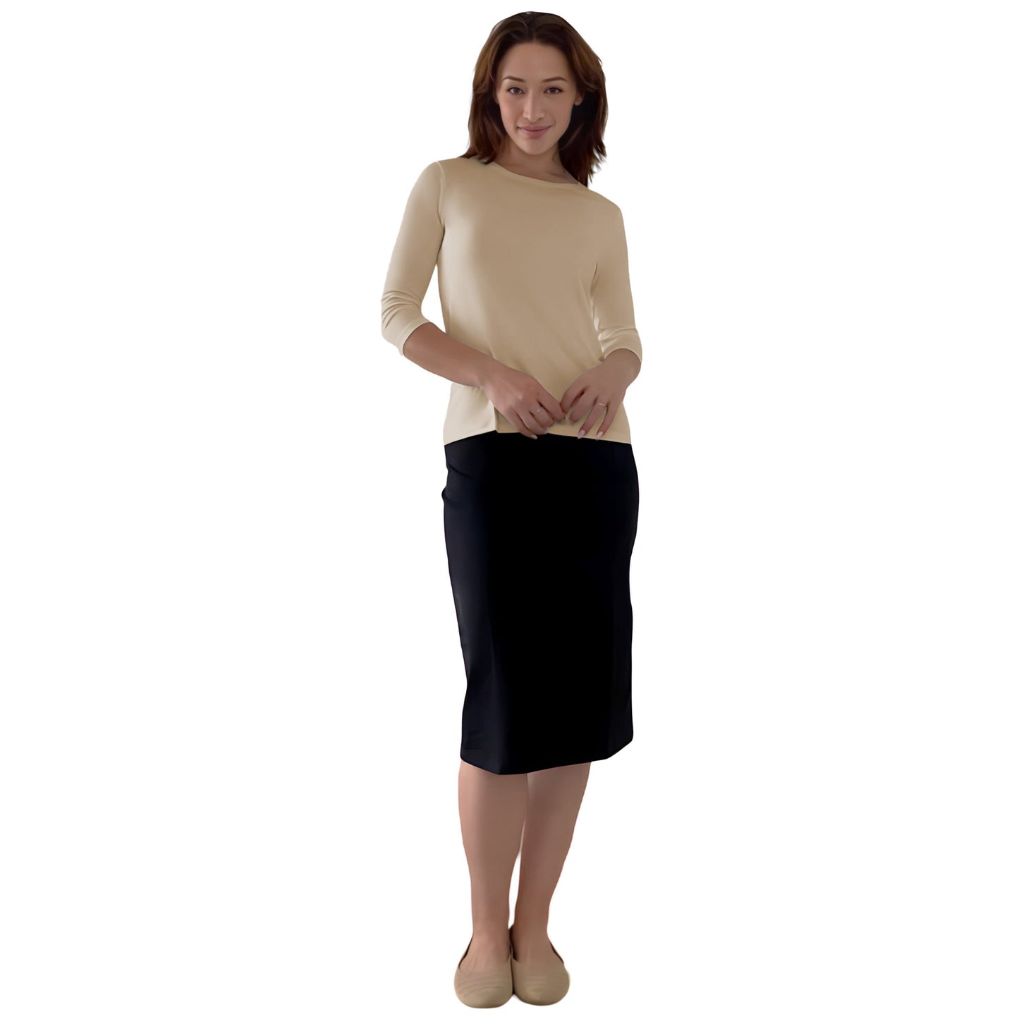 Modest 3/4 Sleeve Layering Shell with Below Collarbone Neckline