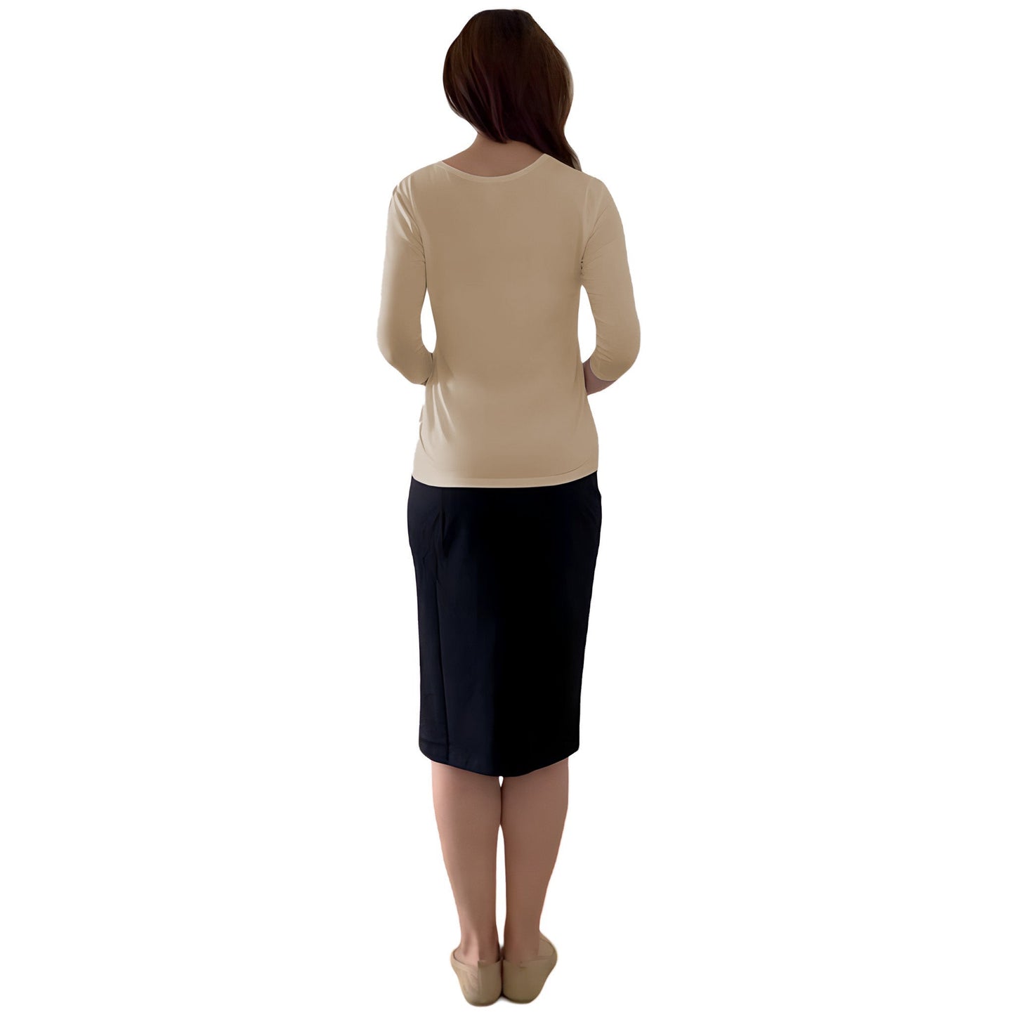 Modest 3/4 Sleeve Layering Shell with Below Collarbone Neckline