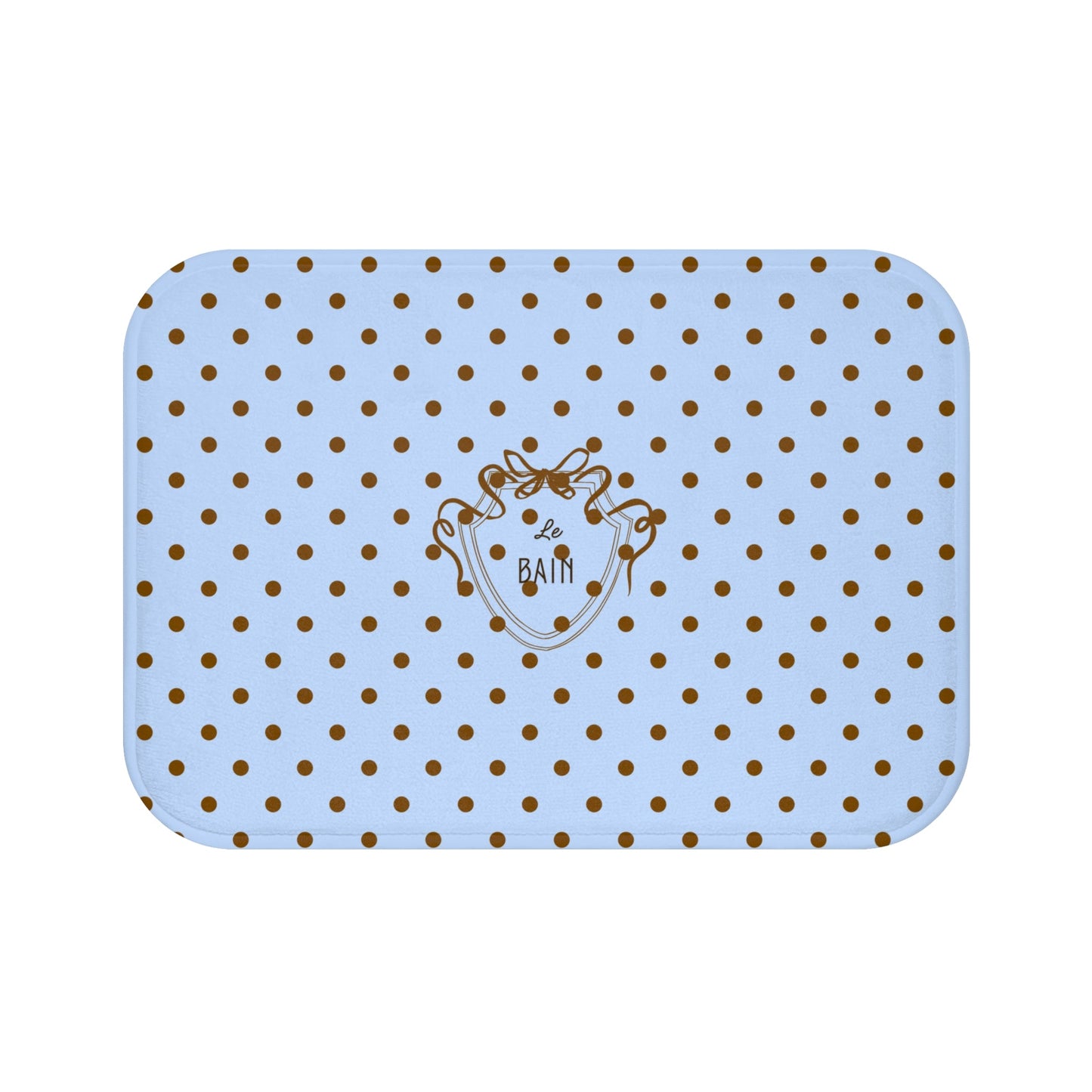 Polka Dot "Le Bain" Bath Mat — Pastel Blue & Brown Bathroom Rug