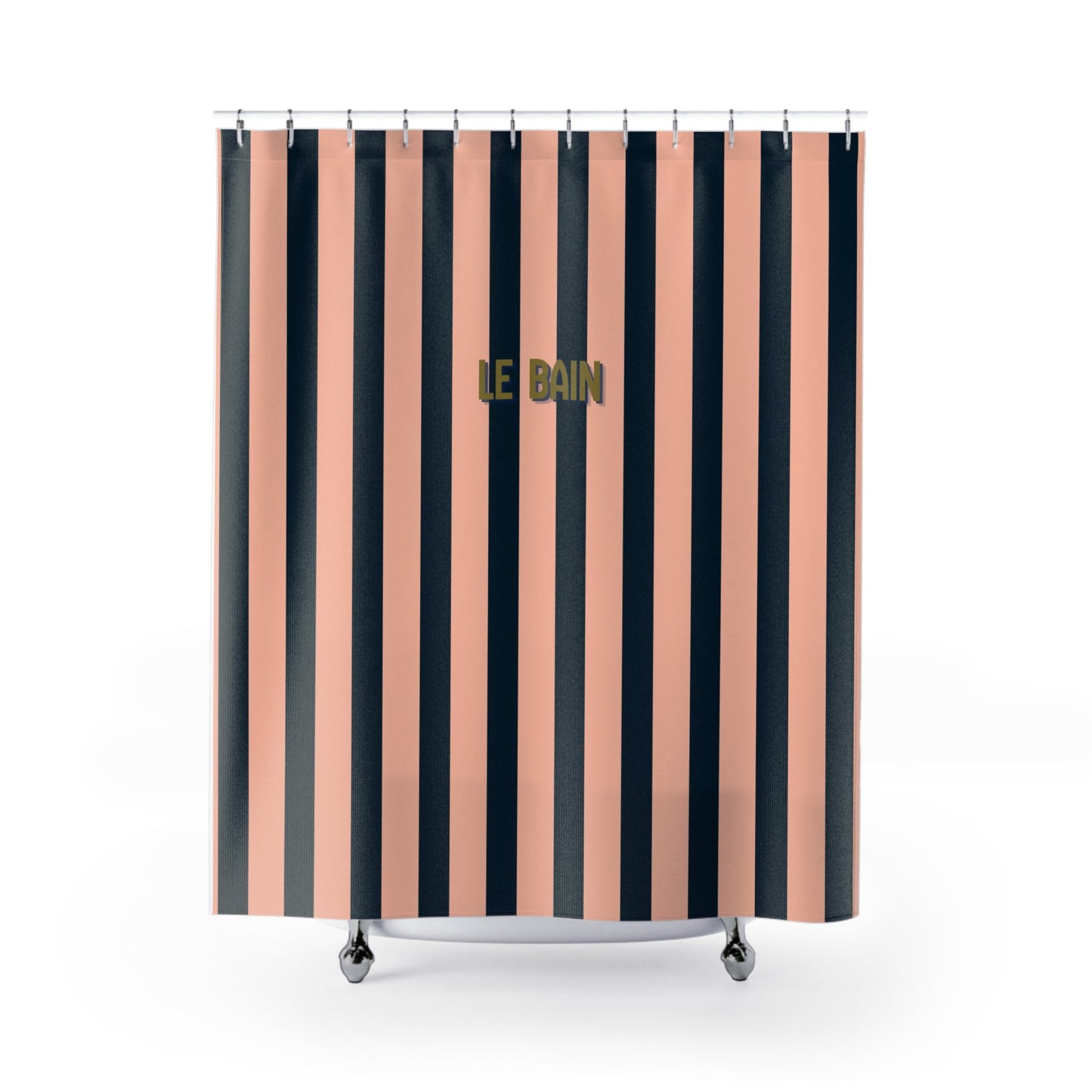 Le Bain Striped Shower Curtain - Salmon Pink & Navy Bathroom Decor