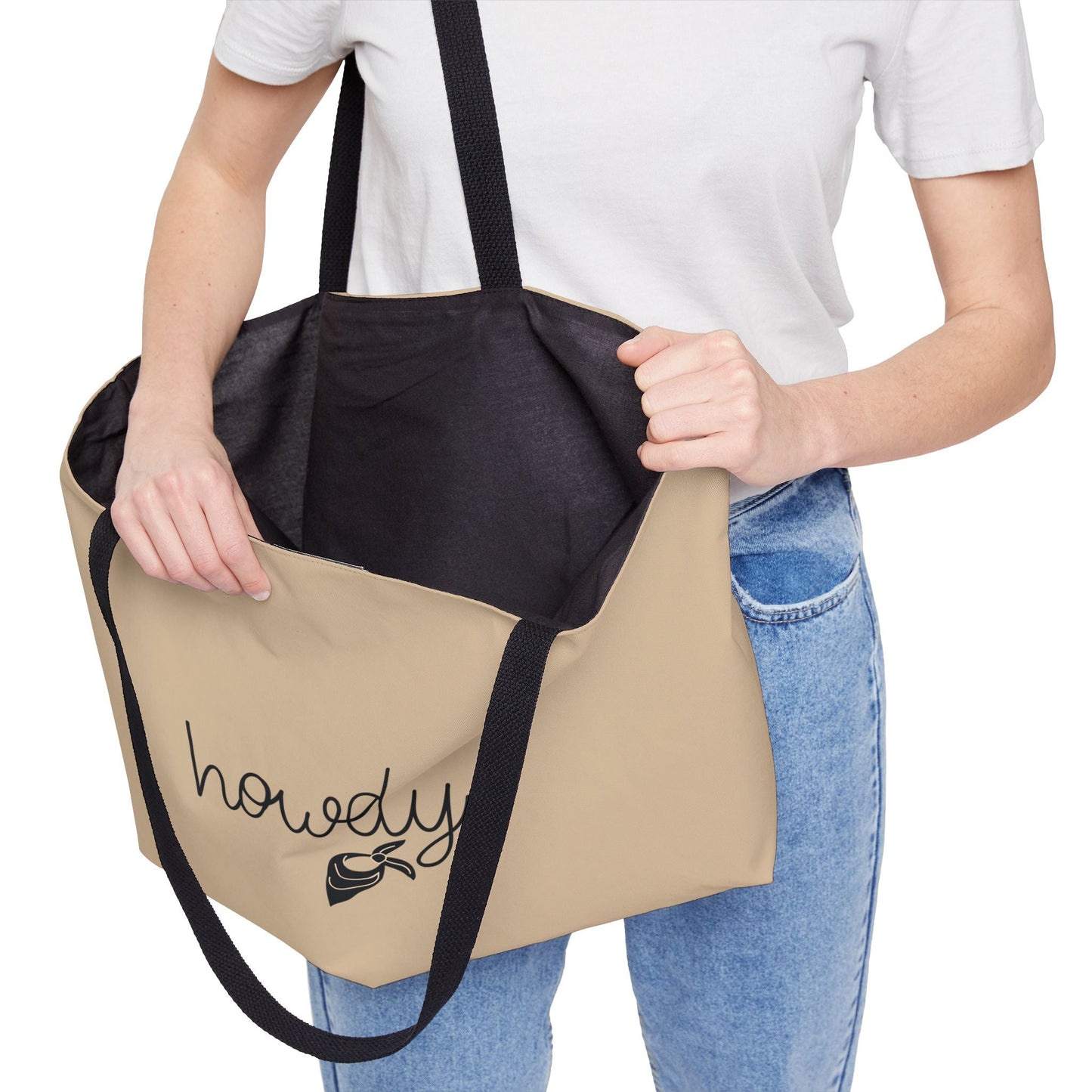 Cowgirl Weekender Tote Bag — "Howdy",  PASTEL GREY
