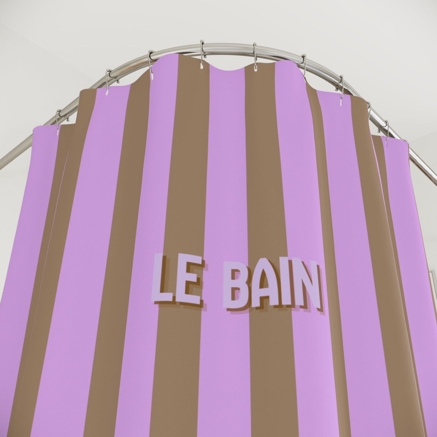 Modern Shower Curtain — 'Le Bain' Lilac & Brown Striped Bathroom Curtain