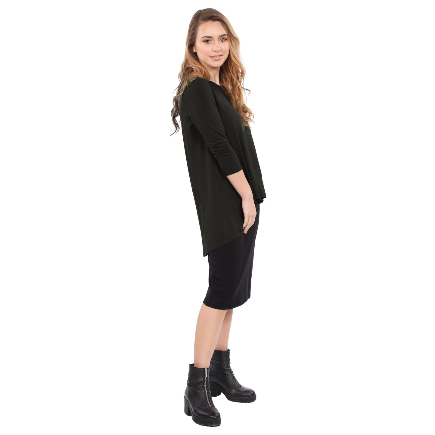 Hi-Lo Flowing 3/4 Sleeve Modest Tunic Top