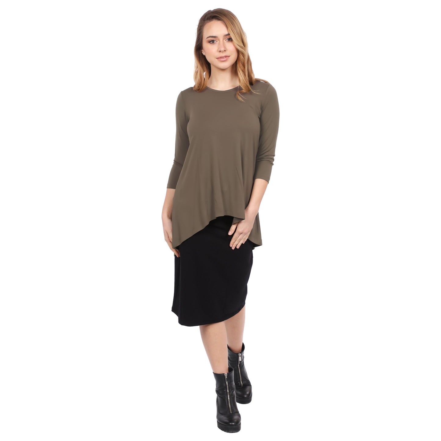 Hi-Lo Flowing 3/4 Sleeve Modest Tunic Top