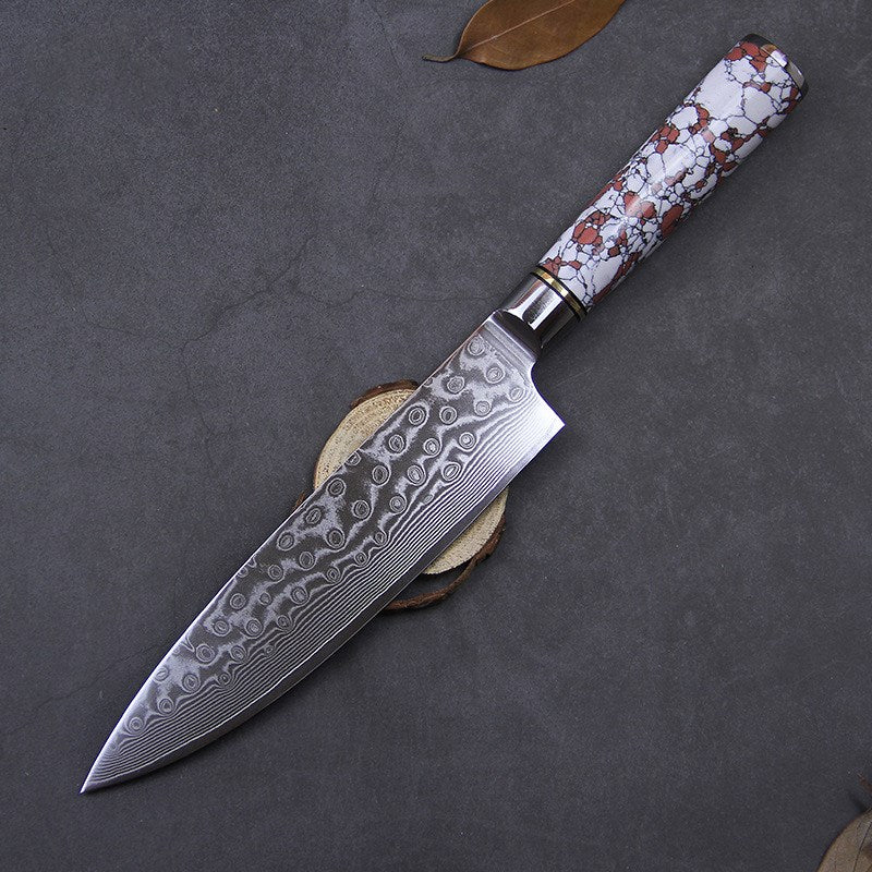 Damascus Steel Kitchen Knife with Turquoise Handle (8")