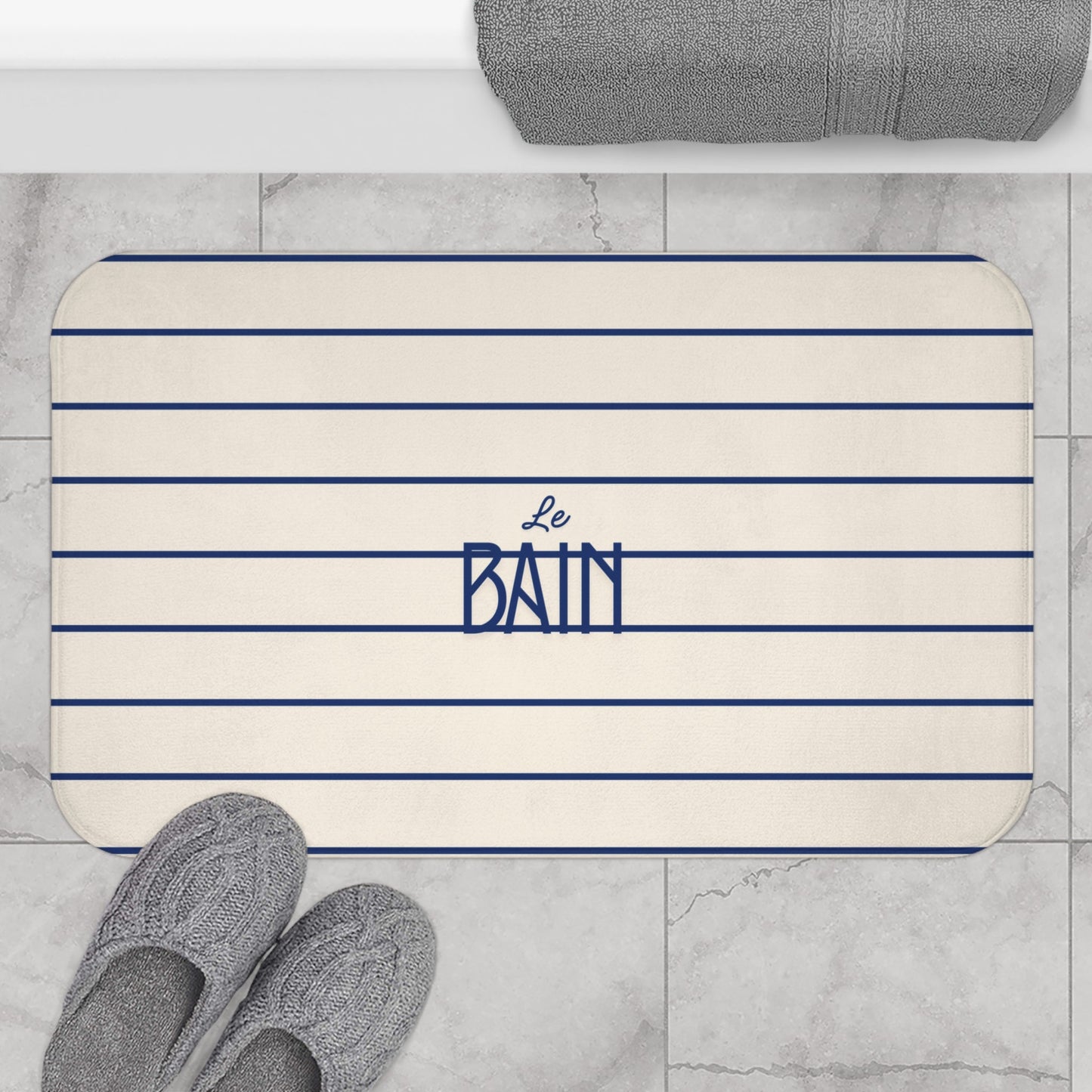 Le Bain Striped Bath Mat — French-Inspired Blue Stripe Bathroom Rug