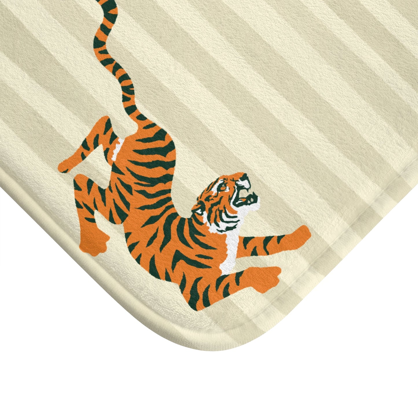 Fiercely Feminine Bath Mat - BIEGE Striped Rug with Tigers