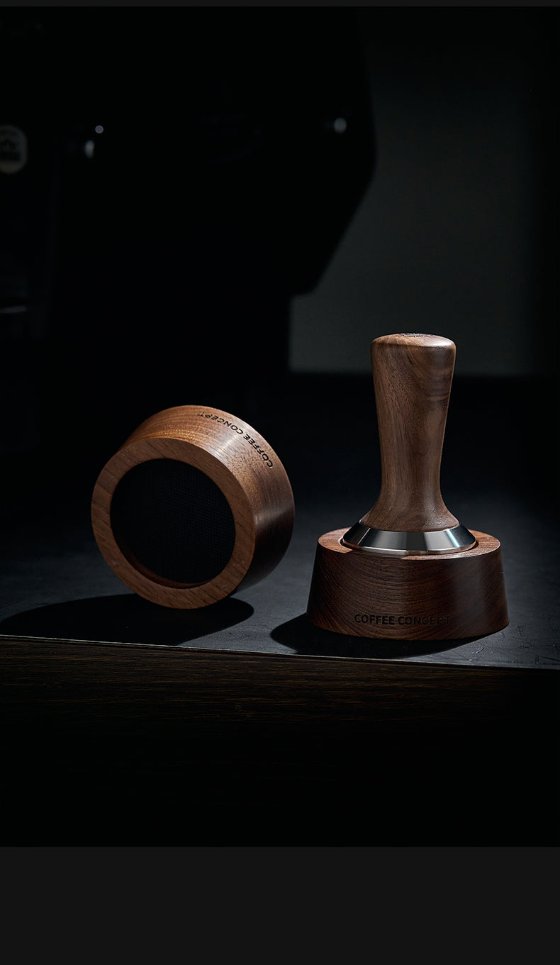 Solid Walnut Espresso Tamper Set - 58mm Solid Wood Handle + Stand