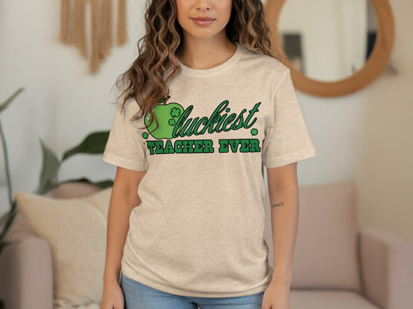 Luckiest Teacher Ever Clover Apple St Patricks Day T-Shirt