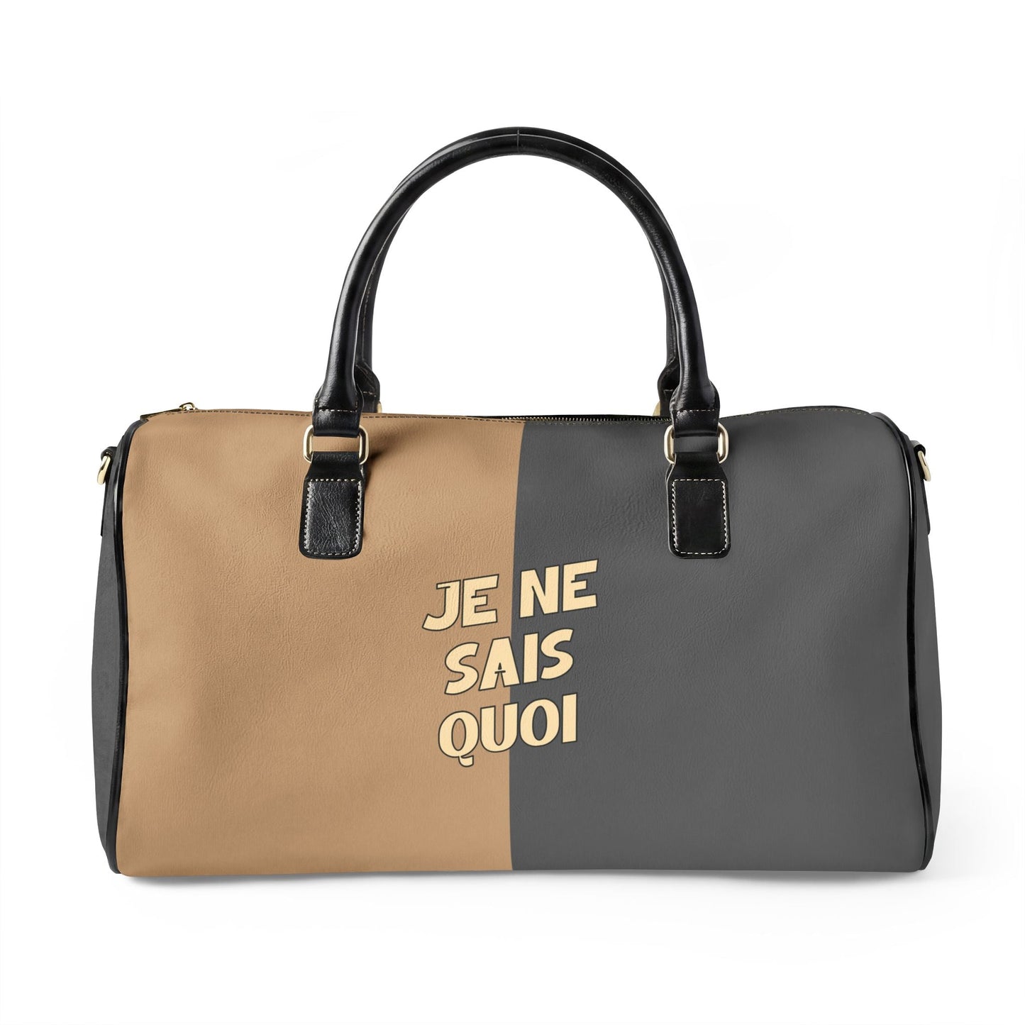 Je Ne Sais Quoi Leather Travel Bag – Grey & Tan Weekender Duffle