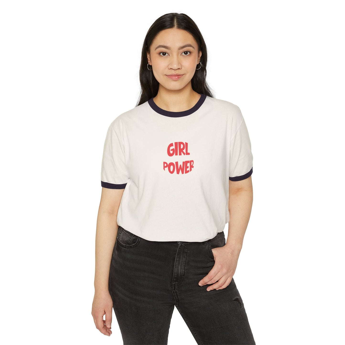 Girl Power Ringer Tee — Retro Feminist Graphic T-Shirt