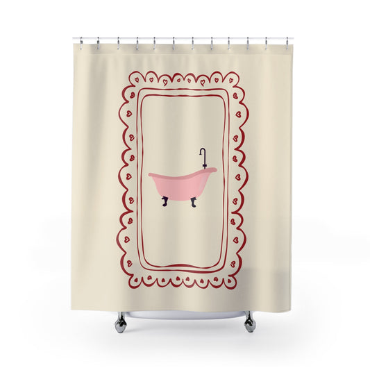 Vintage Girly Shower Curtain, BEIGE  |  Whimsical Bathroom Decor