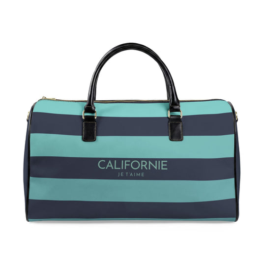 California Lover Leather Travel Bag — Navy/Aqua Striped Weekender Duffle