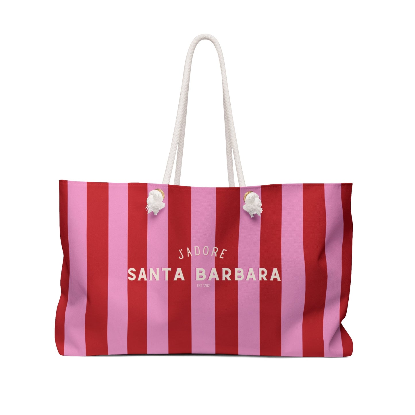 J'adore Santa Barbara Striped Weekender Bag — Pink & Red Beach Tote
