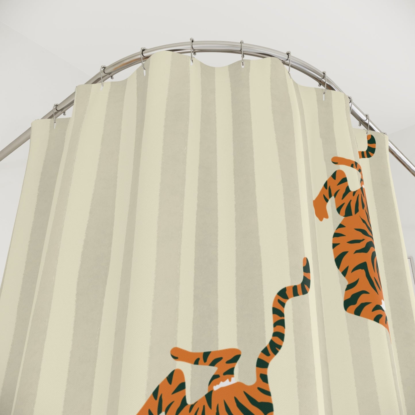 Beige Striped Tiger  Shower Curtain — Fiercely Feminine Bathroom Decor
