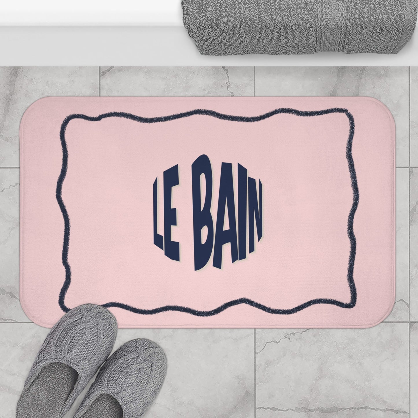 Le Bain Light Pink & Navy Bath Mat |  French Bathroom Mat