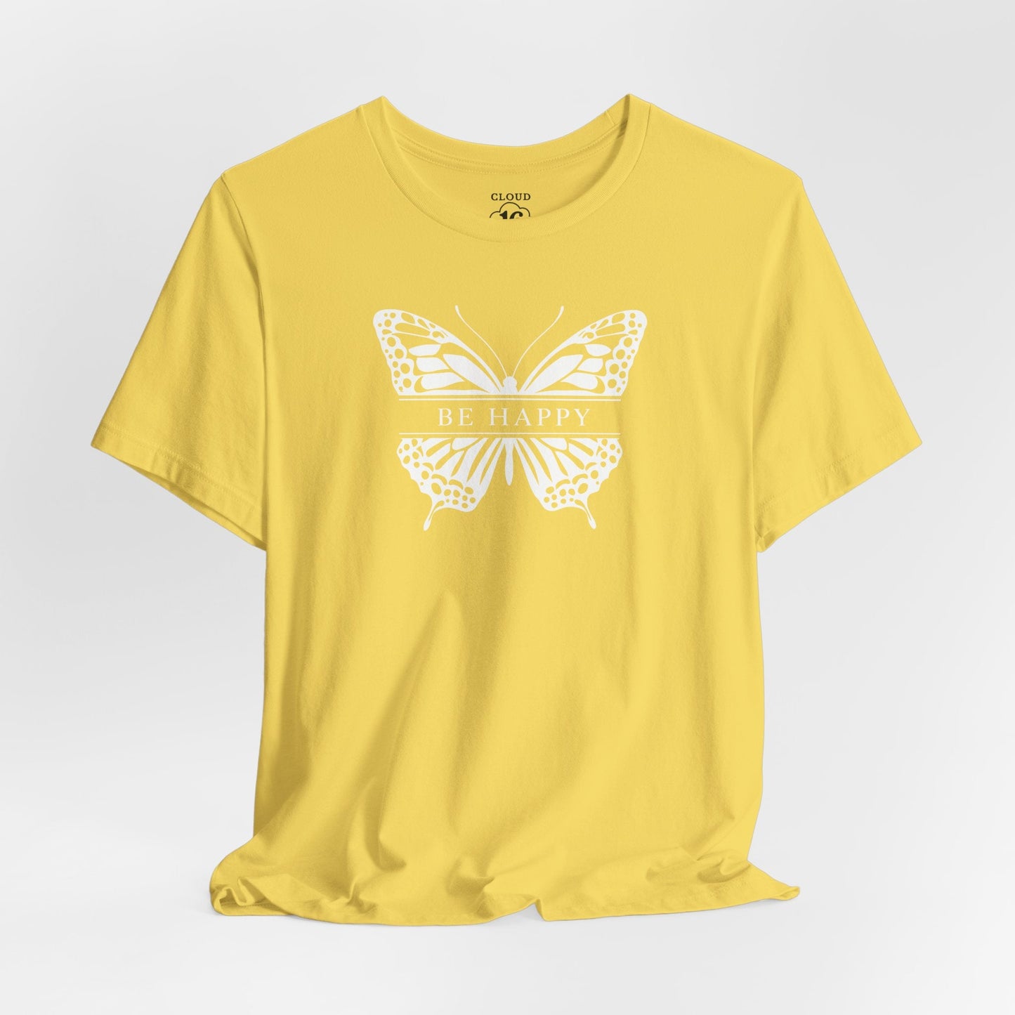 Be Happy Butterfly Tee - Womens Eco-Friendly T-Shirt - Positive Vibes Nature Lover Gift