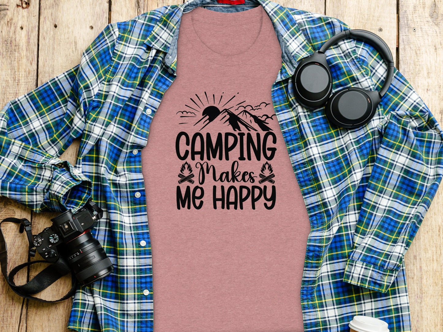 Camping Makes Me Happy Outdoor Adventure Graphic T-Shirt