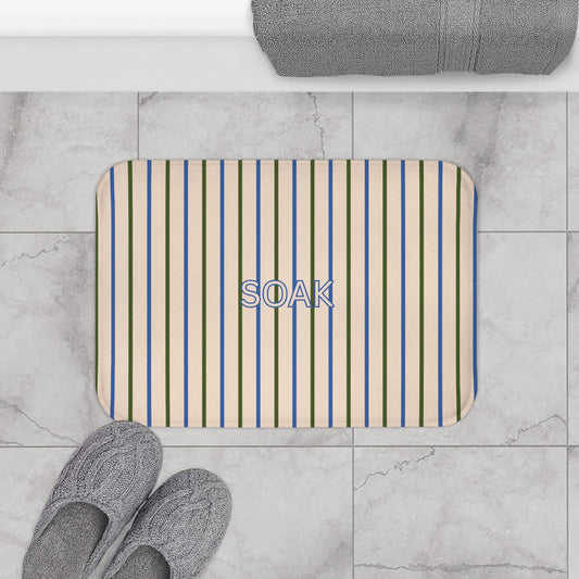 Coastal SOAK Striped Bath Mat — Blue & Beige Spa Bathroom Rug