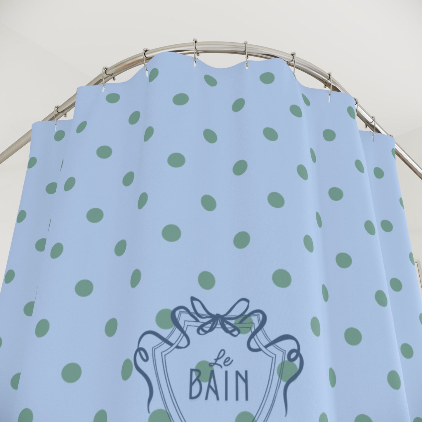 Polka Dot 'Le Bain' Shower Curtain – Pastel Blue & Green Bathroom Decor