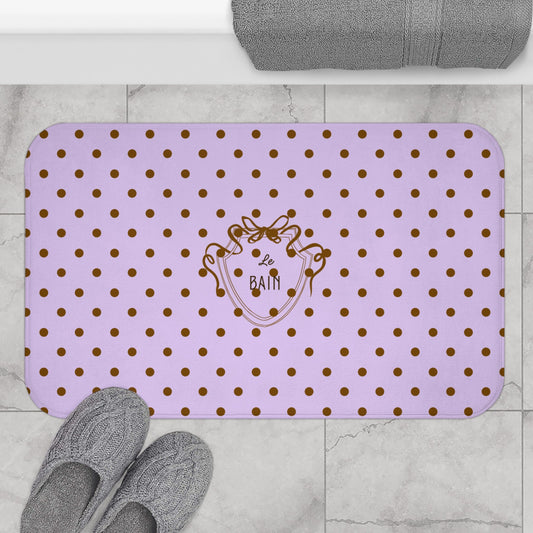 Polka Dot "Le Bain" Bath Mat — Lilac & Brown Bathroom Rug