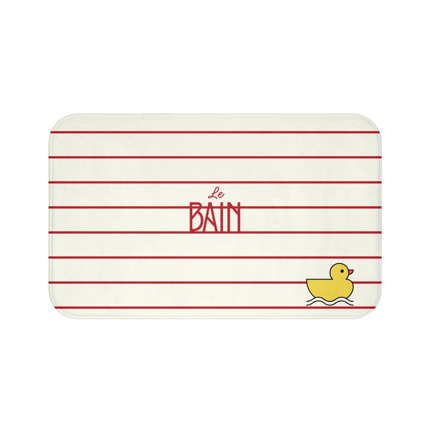 Rubber Duck Bath Mat – Cute 'Le Bain' Red Striped Bathroom Rug for Kids