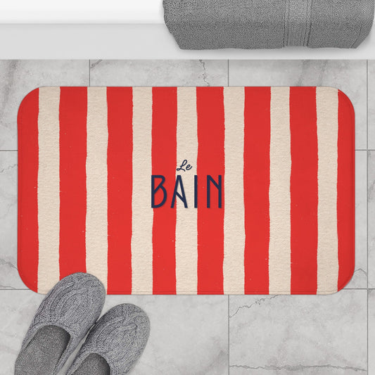 Le Bain  Red Striped Bath Mat — French Bathroom Accent Rug