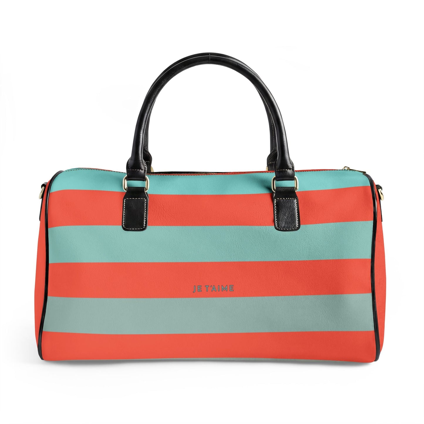 California Love Leather Travel Bag — CORAL/AQUA Striped Weekender Duffle
