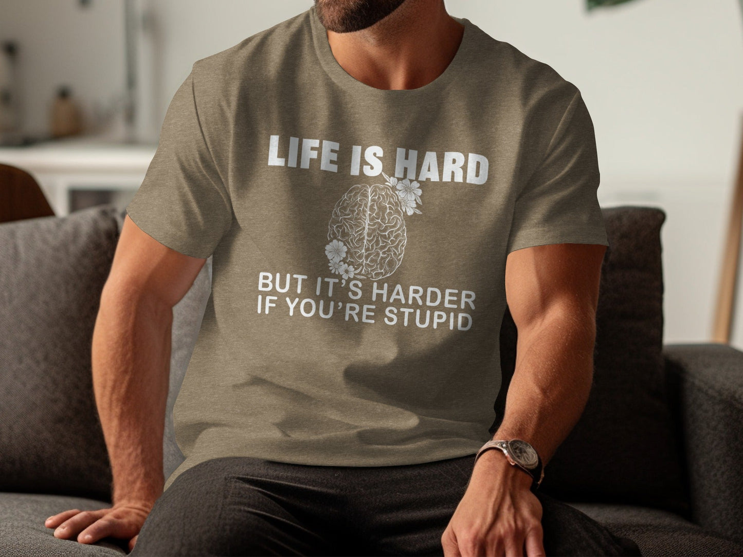 Life is Hard Brain With Flowers Graphic Novelty T-Shirt