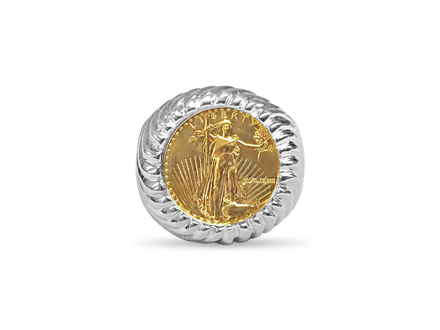 Fancy Solid White/Yellow/Rose Gold Handmade Coin Ring , 1/10oz Coin ,