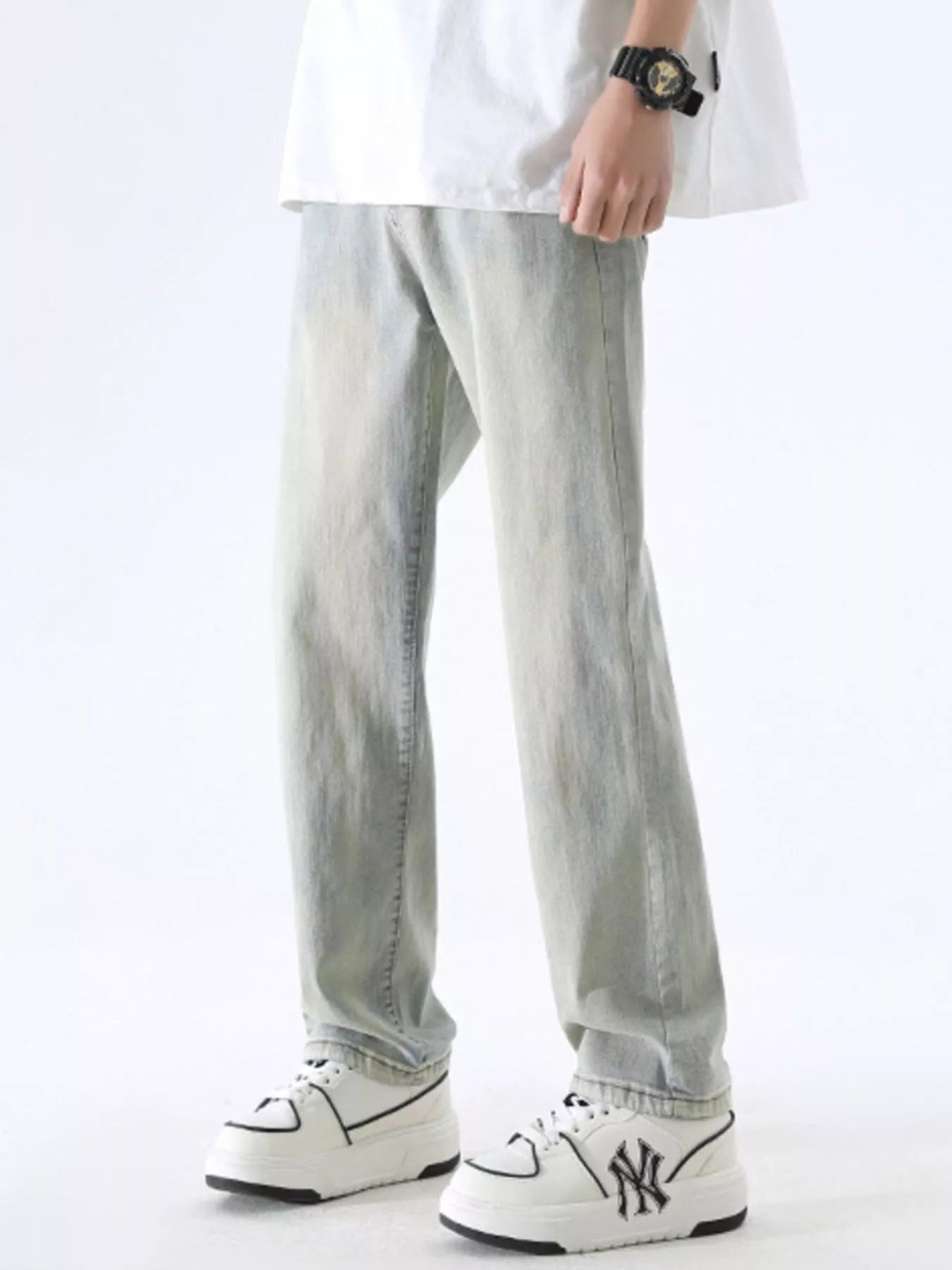 Men's Full Size Wash Wide Leg Jeans Plus Size