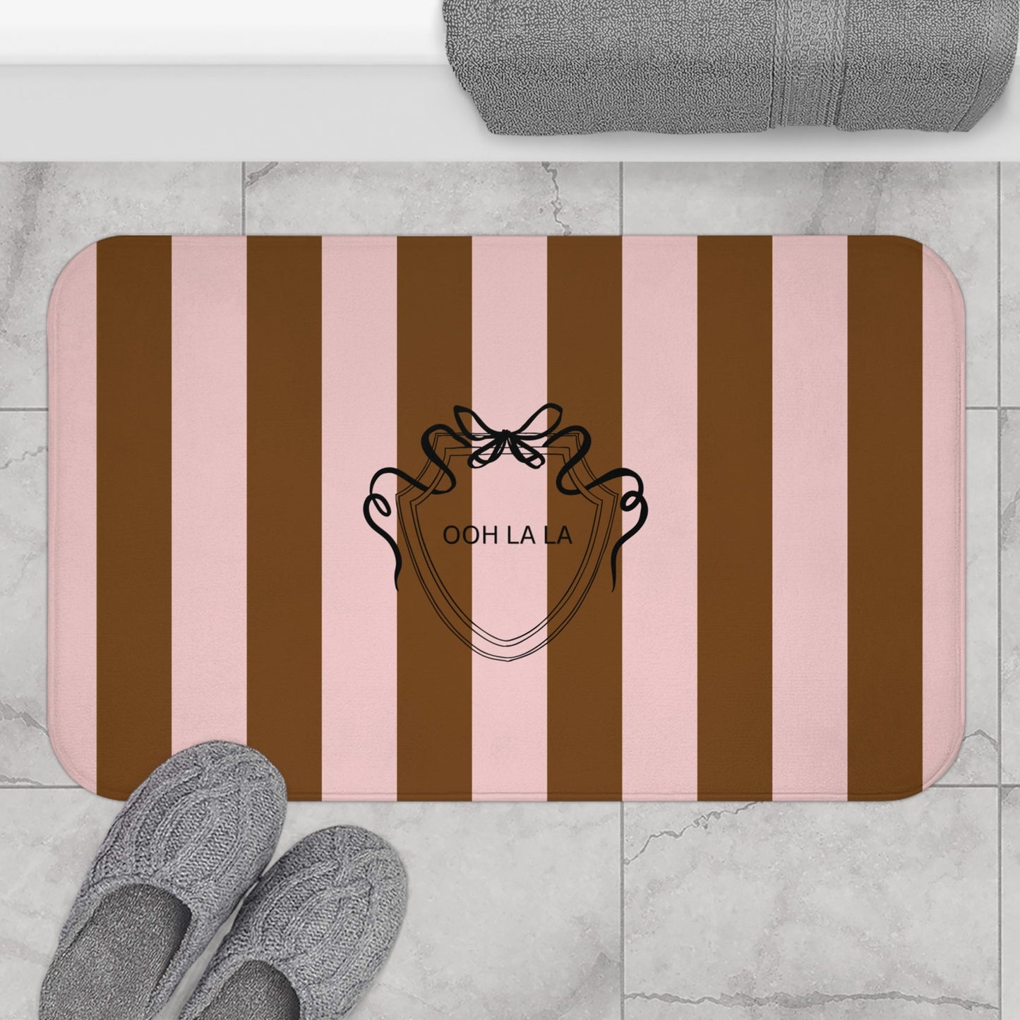 Striped 'Ooh La La' Bath Mat — Pink & Brown Decorative Bathroom Rug