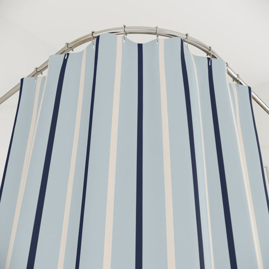 Pale Blue Stripe Shower Curtain – Coastal Modern Bathroom Decor