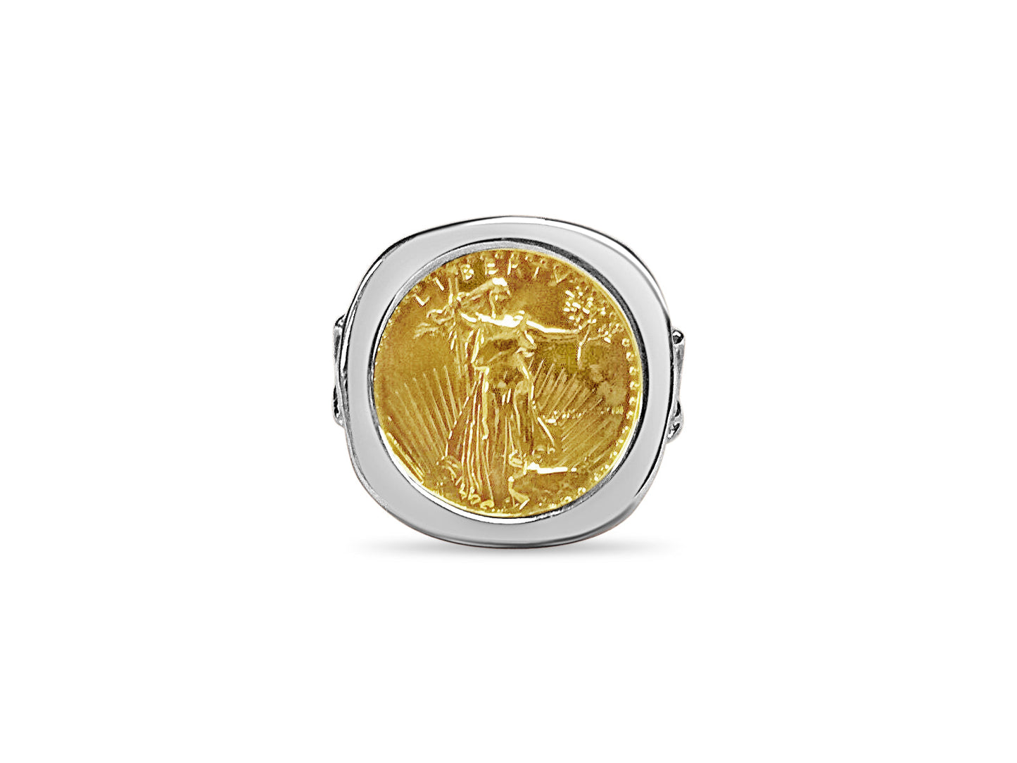 Fancy Solid White/Yellow/Rose Gold Handmade Coin Ring , 1/10oz Coin ,