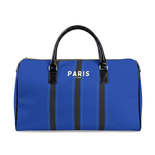 Paris Je T'aime Leather Weekender Bag — Colbalt Blue Travel Duffle