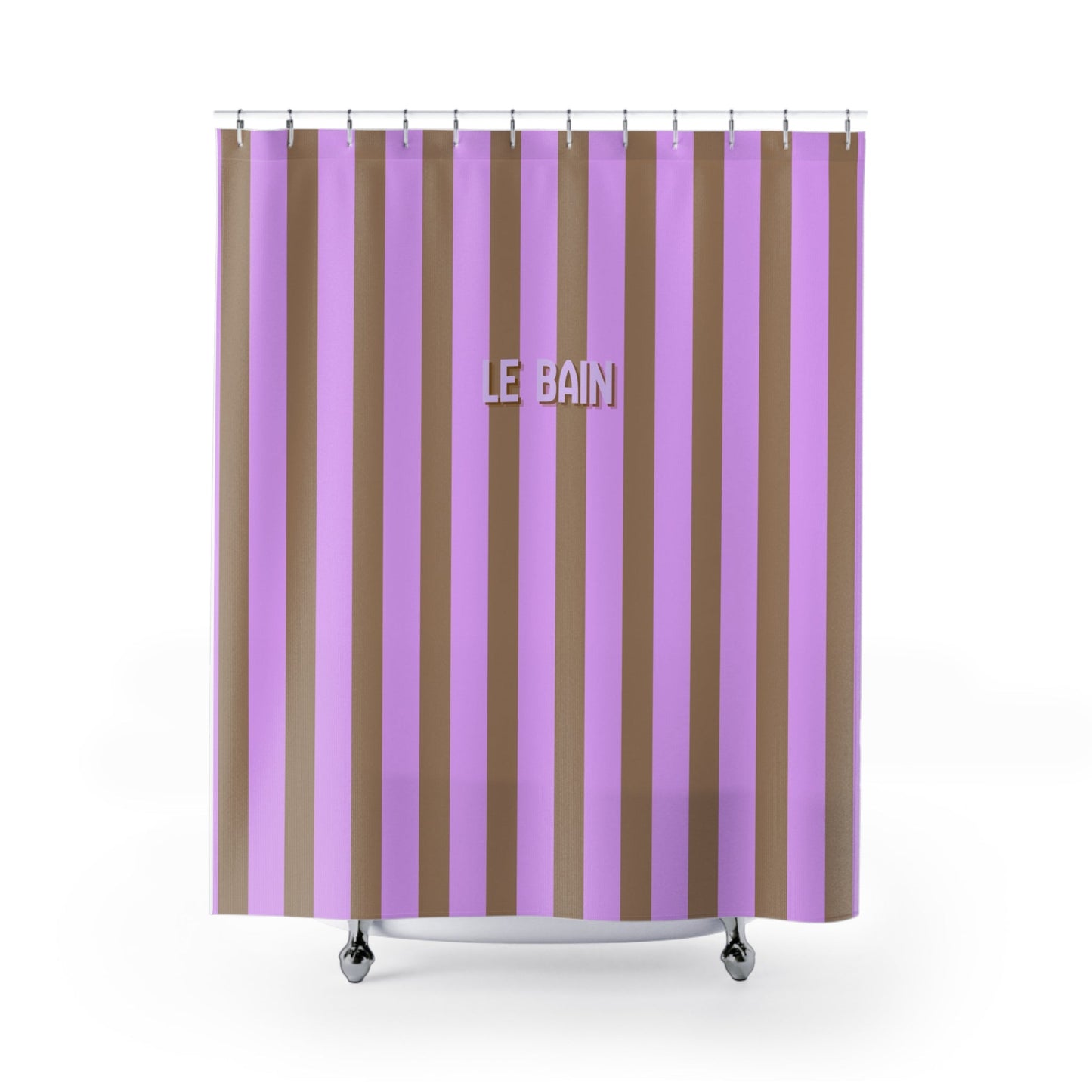 Modern Shower Curtain — 'Le Bain' Lilac & Brown Striped Bathroom Curtain