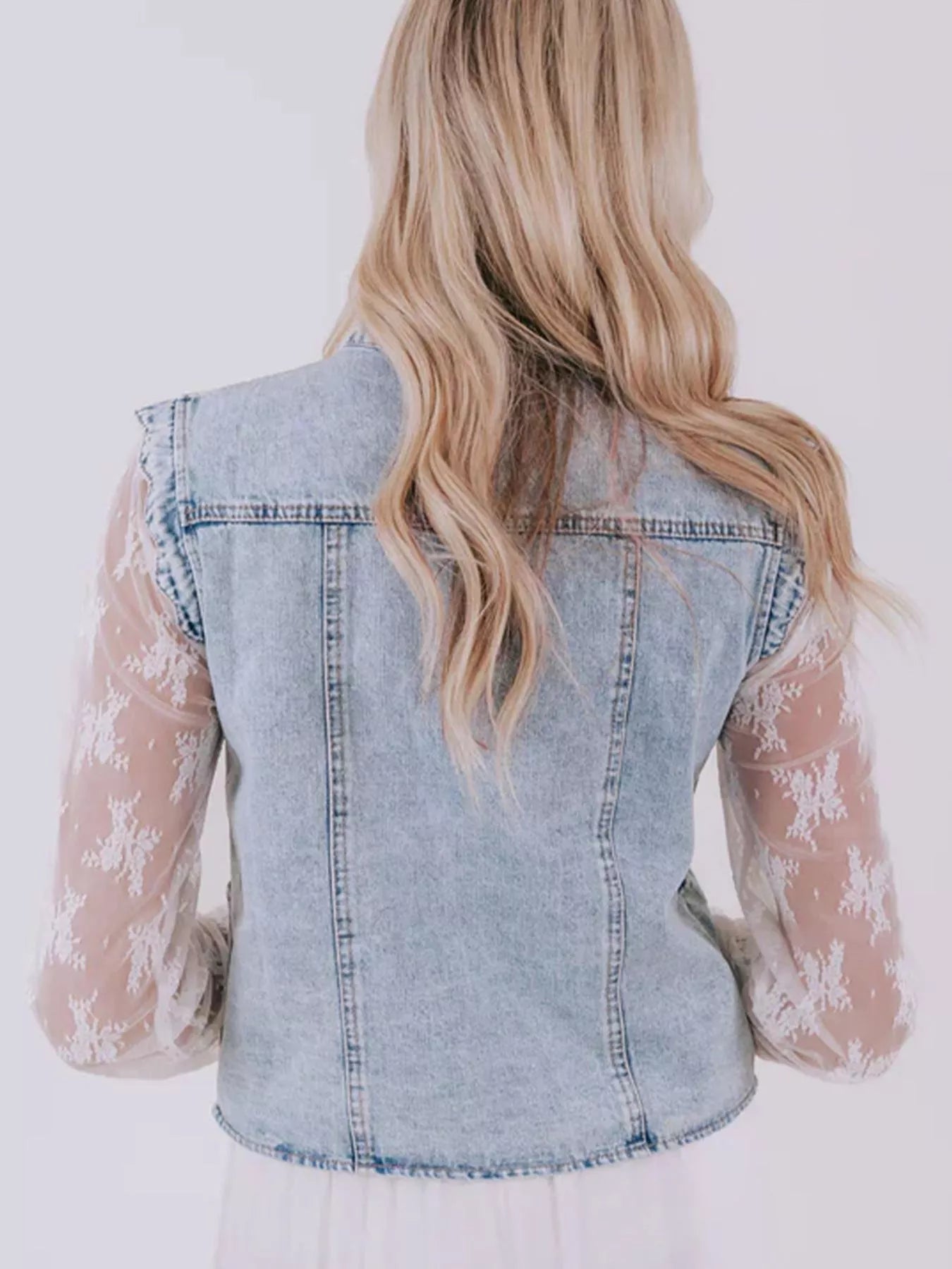 Scalloped Trim Patch Pocket Button Front Denim Vest