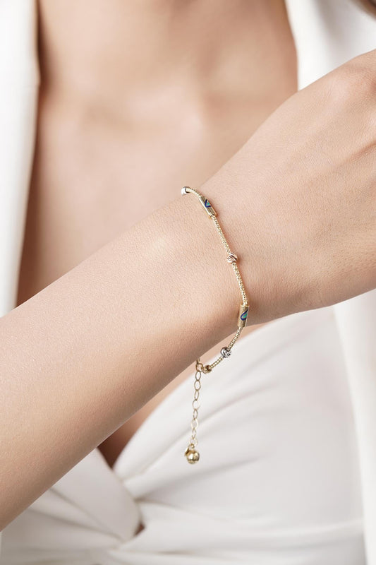 14K Gold 1 Row Evil Eye Roller Bracelet