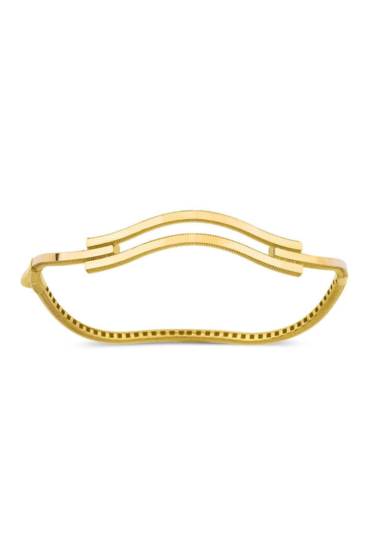 14K Gold  22K Looking Wavy 2 Rows Of Ribs Bangle