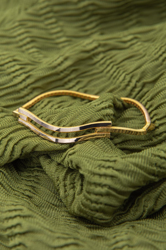 14K Gold  22K Looking Wavy 2 Rows Of Ribs Bangle
