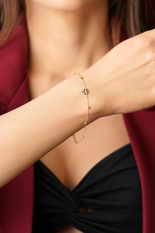 14K Gold 4 Leaf Clover Dorcia Ball Bracelet