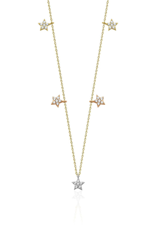 14K Gold 5 Star Stone Drop Necklace