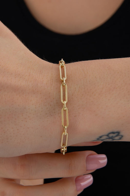 14K Gold Alternating Paperclip Bracelet