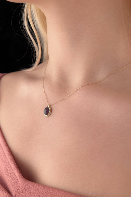 14K Gold Amethyst Stone Twisted Necklace