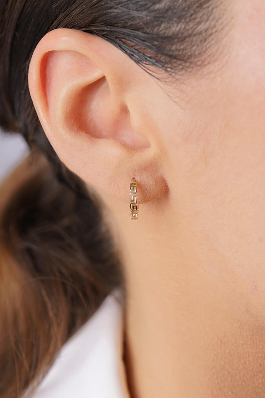 14K Gold Ancient Greek Pattern Hoops