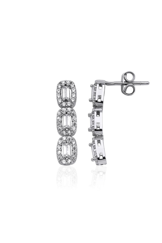 14K Gold Baguette Cut Cluster Earrings