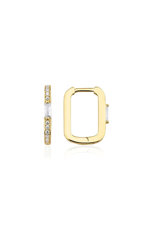 14K Gold Baguette Stone Rectangle Earrings