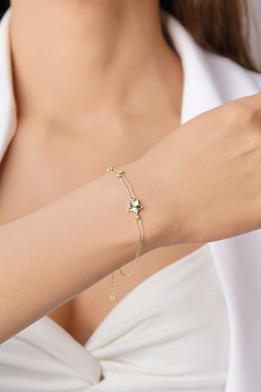 14K Gold Beaded Star of Luck Bracelet
