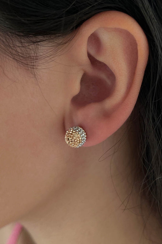 14K Gold Big Size Stud Tricolor Mars Earrings