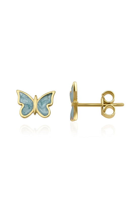 14K Gold Blue Butterfly Earrings